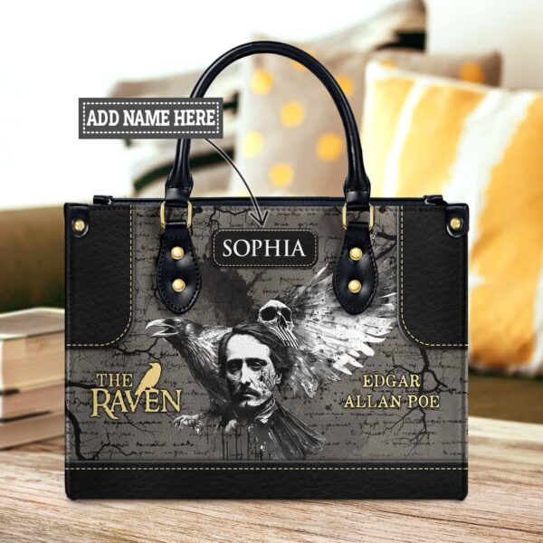Edgar Allan Poe Raven Skull Gothic Leather Bag, handmade literary leather handbag