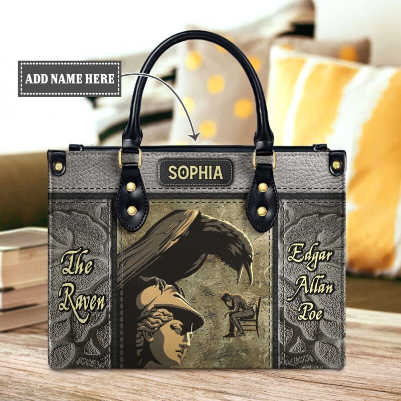 The Raven Quote Leather Bag - Edgar Allan Poe Gift, handmade literary leather handbag