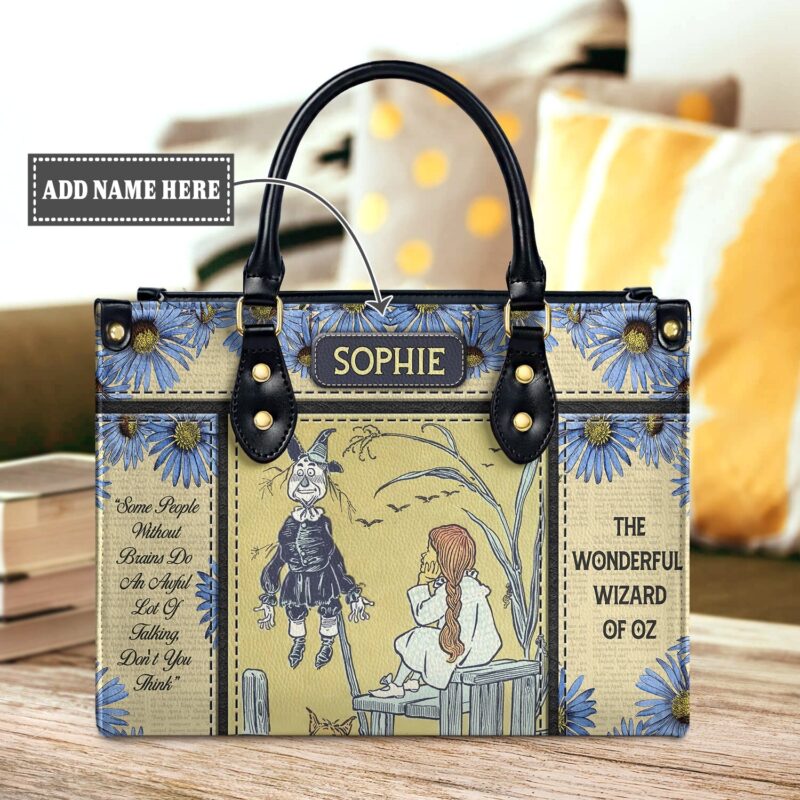 Wizard of Oz Quote Leather Bag - Some People Without Brains Do An Awful Lot Of Talking, handmade literary leather handbag