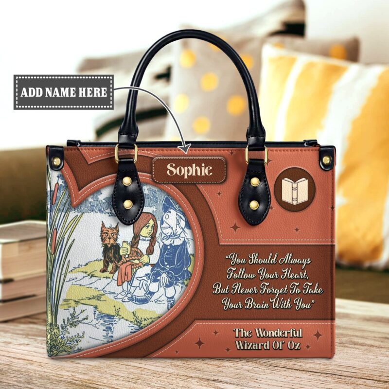 The Wonderful Wizard Of Oz Leather Bag - Follow Your Heart Quote, handmade literary leather handbag