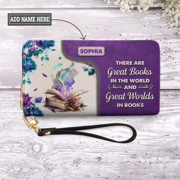 There Are Great Books In The World And Great Worlds In Books NNRZ05084781RD Zip Around Leather Wallet