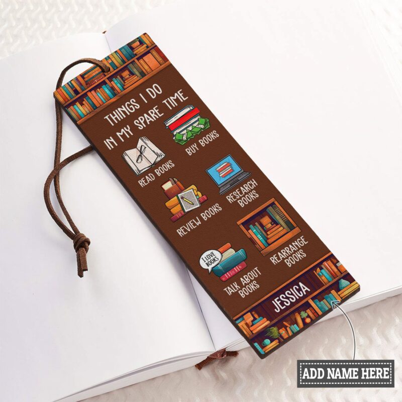 Things I Do In My Spare Time Leather Bookmark - Handmade Gift