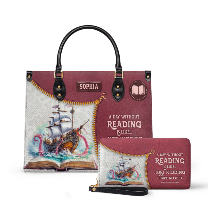 a-day-without-reading-is-like-just-kidding-i-have-no-idea_LE_Wallet Book Lover Quote Leather Bag - Premium Reading Gift, view 2, handmade book lover gift