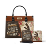 Books Helping Introverts Avoid Conversation Leather Bag, view 2, handmade book lover gift