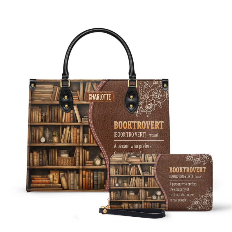 Booktrovert Noun Leather Bag, view 2, handmade book lover gift