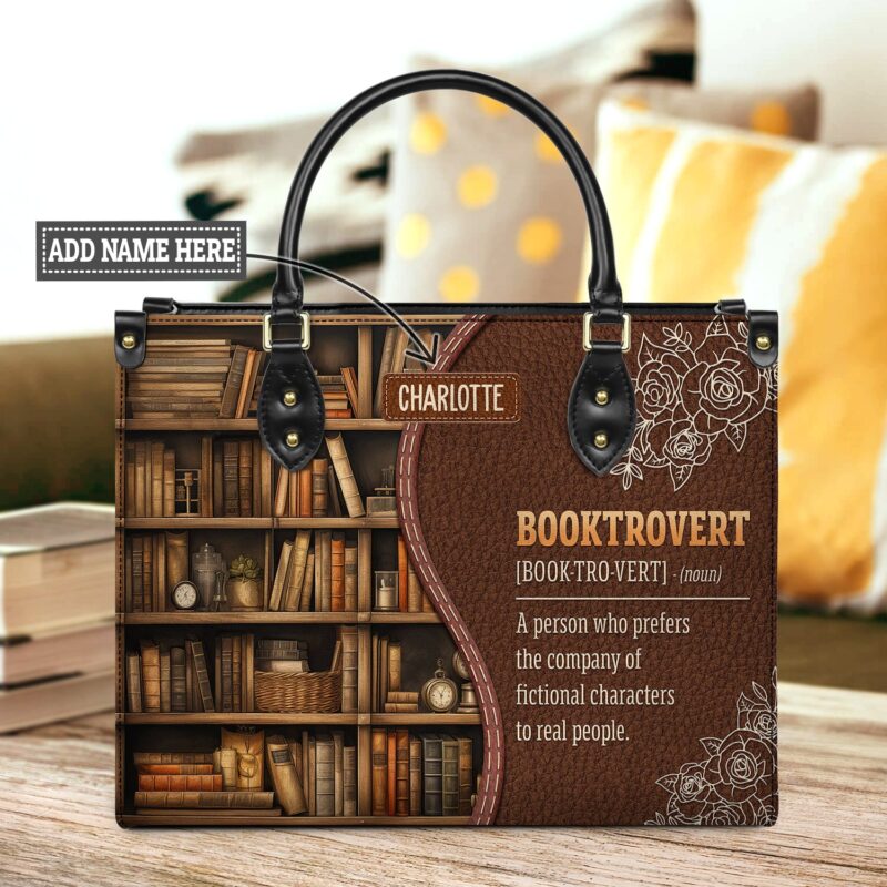 Booktrovert Noun Leather Bag, handmade literary leather handbag