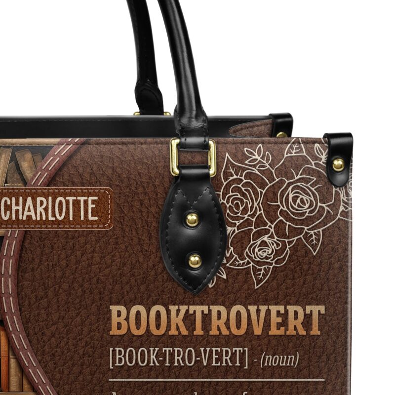Booktrovert Noun Leather Bag, view 5, handmade book lover gift