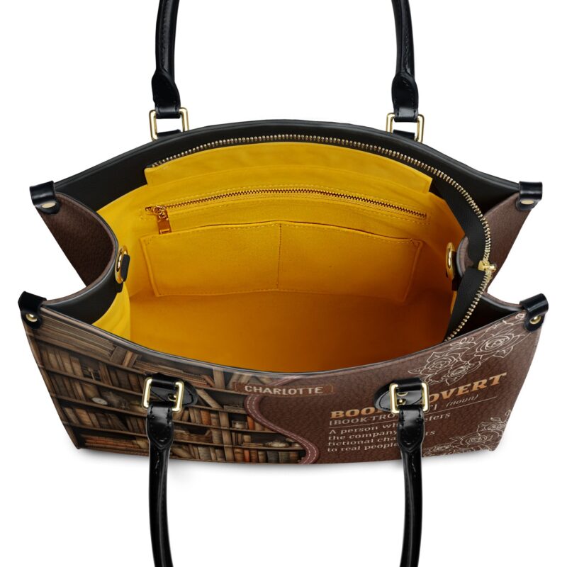Booktrovert Noun Leather Bag, view 8, handmade book lover gift