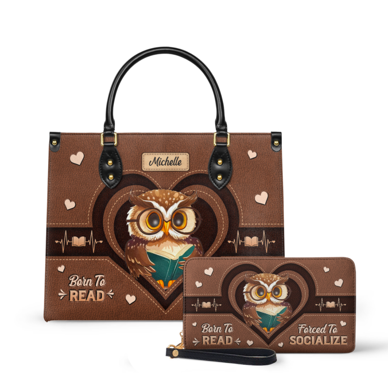 I'm Not Antisocial I'd Just Rather Read Leather Bag - Owl Design, view 2, handmade book lover gift