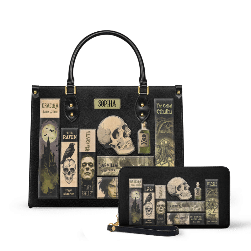 horror-books_LE_Wallet Horror Books Leather Bag - Premium Handmade Book Lover Gift, view 2, handmade book lover gift
