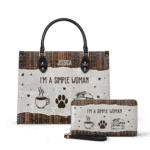 I Am A Simple Woman Leather Bag - Personalized Dog & Coffee Quote, view 2, handmade book lover gift