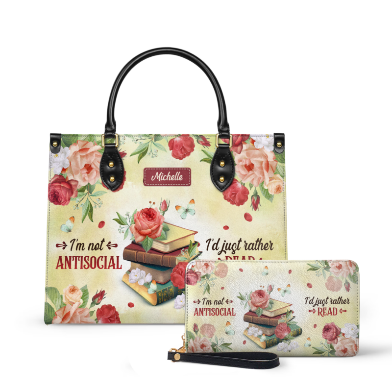 I'm Not Antisocial I'd Just Rather Read Leather Bag - Book Lover Gift, view 2, handmade book lover gift