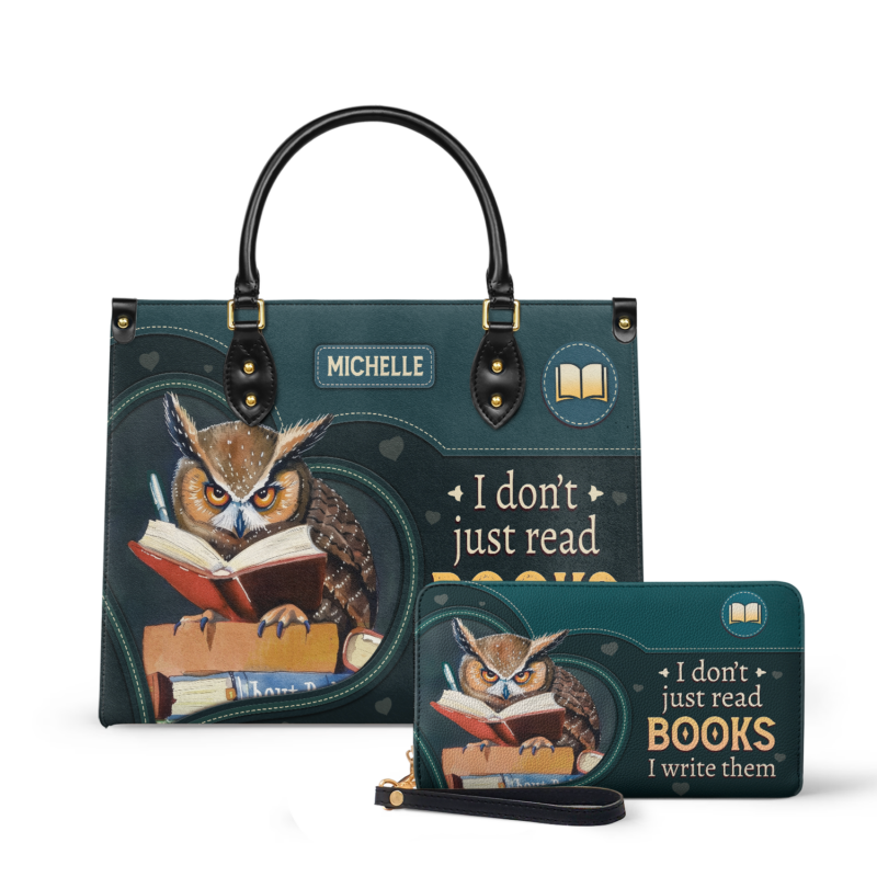 I Don't Just Read Books I Write Them Leather Bag, view 2, handmade book lover gift