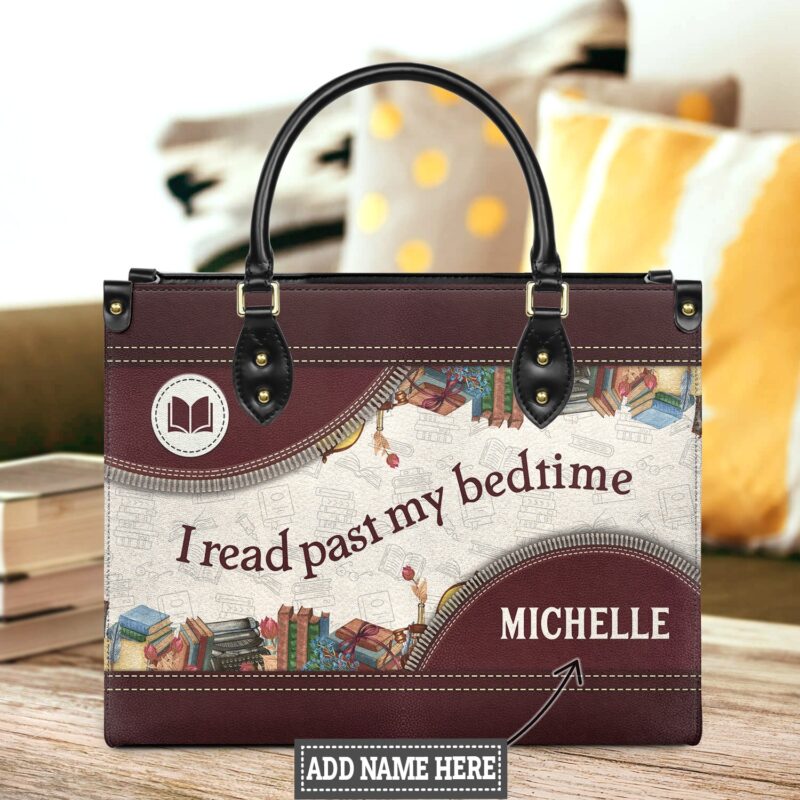 I Read Past My Bedtime Leather Bag, handmade literary leather handbag