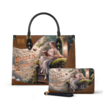 Custom Quote Literary Haven Leather Bag, view 2, handmade book lover gift