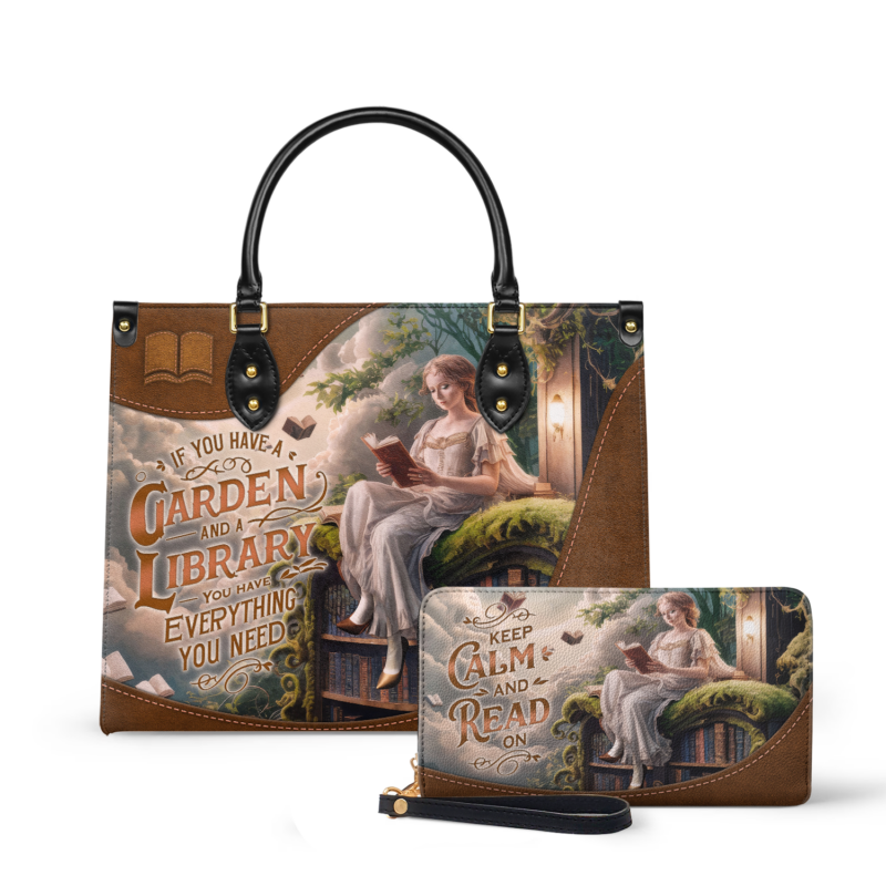 Custom Quote Literary Haven Leather Bag, view 2, handmade book lover gift