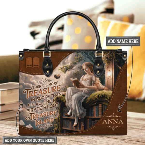 Custom Quote Literary Haven Leather Bag, handmade literary leather handbag