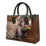 Custom Quote Literary Haven Leather Bag, view 3, handmade book lover gift