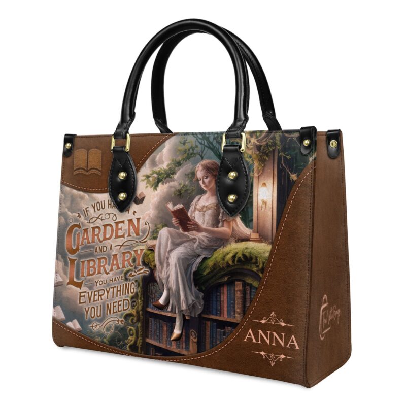 Custom Quote Literary Haven Leather Bag, view 3, handmade book lover gift