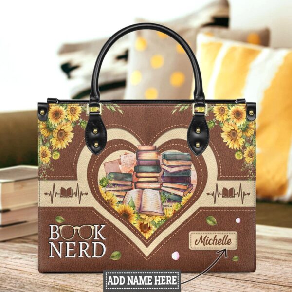 Book Nerd Leather Bag - Sunflower Quote Gift for Readers, handmade literary leather handbag