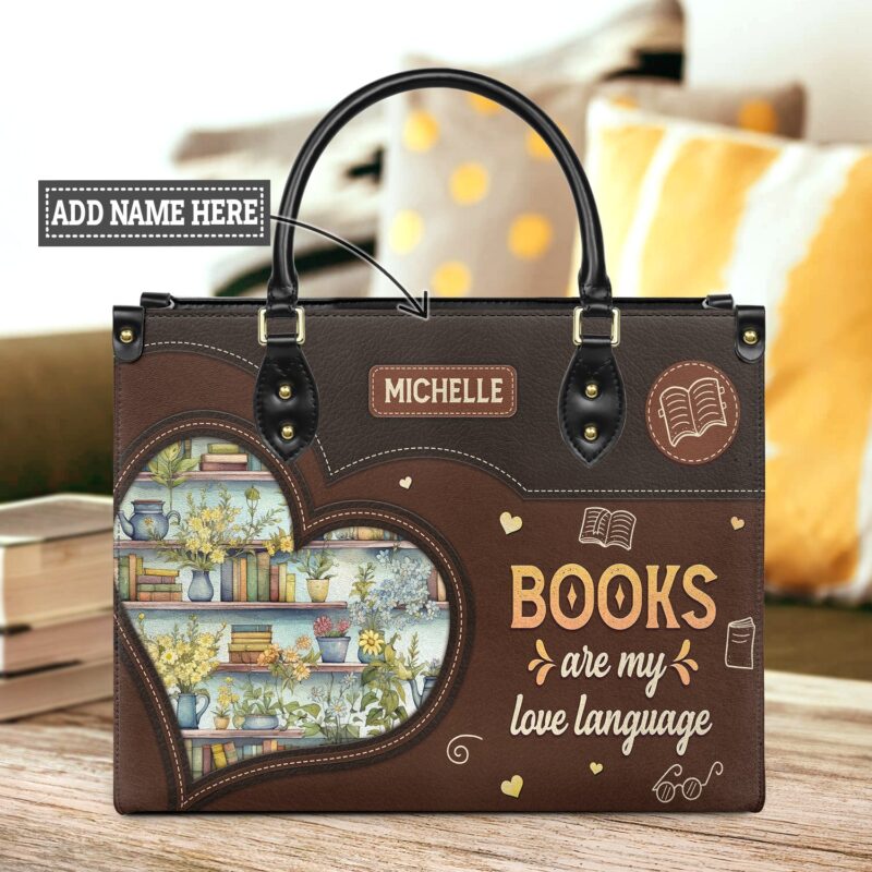 Books Are My Love Language Leather Bag, handmade literary leather handbag