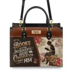 Books Helping Introverts Avoid Conversation Leather Bag, view 4, handmade book lover gift