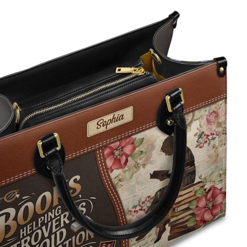 Books Helping Introverts Avoid Conversation Leather Bag, view 6, handmade book lover gift