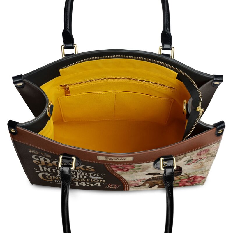 Books Helping Introverts Avoid Conversation Leather Bag, view 8, handmade book lover gift