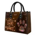Easily Distracted By Dogs And Books Leather Bag, view 2, handmade book lover gift
