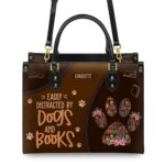 Easily Distracted By Dogs And Books Leather Bag, view 3, handmade book lover gift