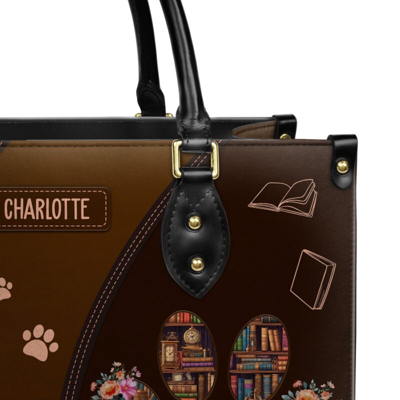 Easily Distracted By Dogs And Books Leather Bag, view 4, handmade book lover gift