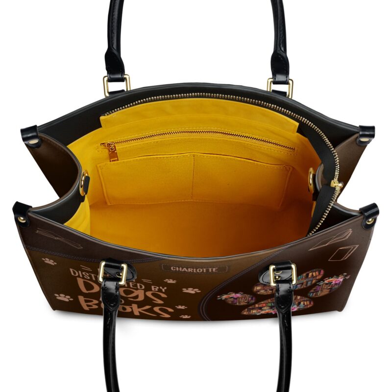 Easily Distracted By Dogs And Books Leather Bag, view 7, handmade book lover gift
