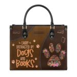 Easily Distracted By Dogs And Books Leather Bag, view 10, handmade book lover gift