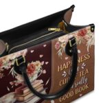 Happiness Is A Cup Of Tea And A Really Good Book Leather Bag, view 6, handmade book lover gift