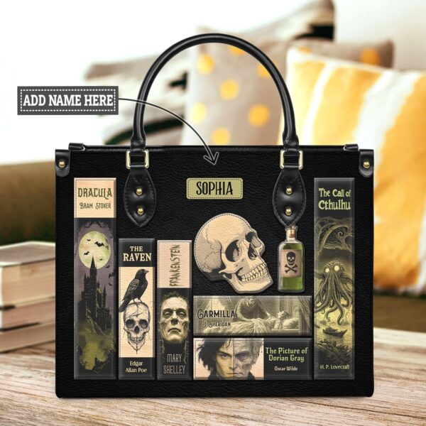 Horror Books Leather Bag - Premium Handmade Book Lover Gift, handmade literary leather handbag