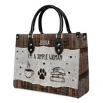 I Am A Simple Woman Leather Bag - Personalized Dog & Coffee Quote, view 3, handmade book lover gift