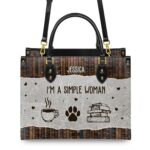 I Am A Simple Woman Leather Bag - Personalized Dog & Coffee Quote, view 4, handmade book lover gift