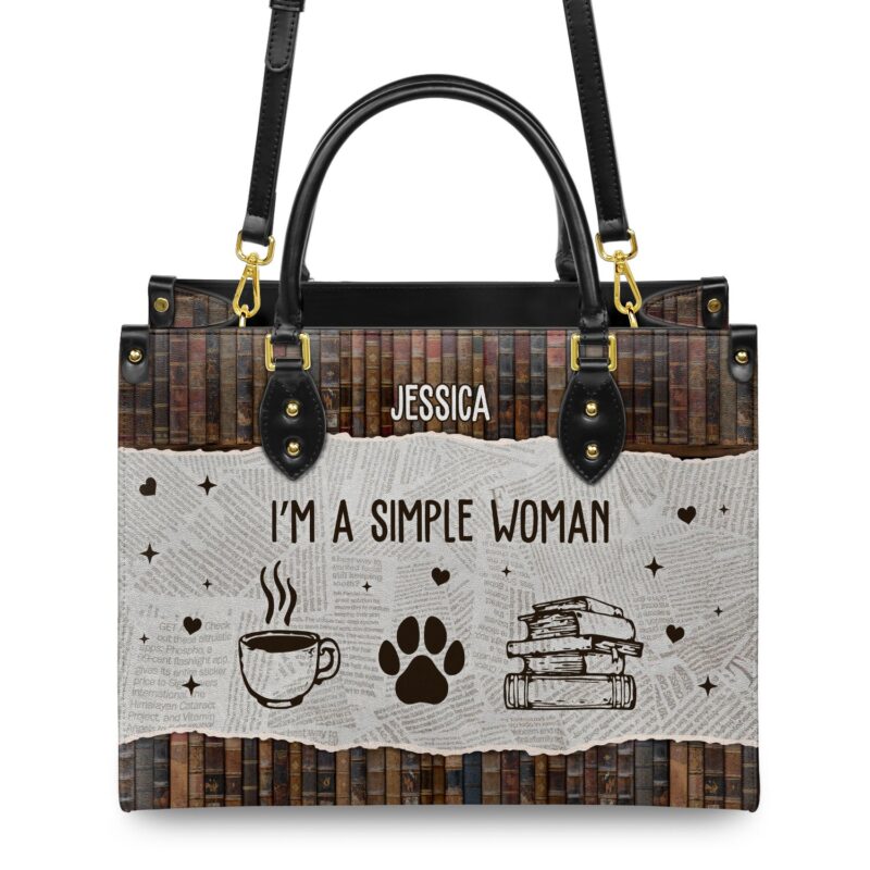 I Am A Simple Woman Leather Bag - Personalized Dog & Coffee Quote, view 4, handmade book lover gift