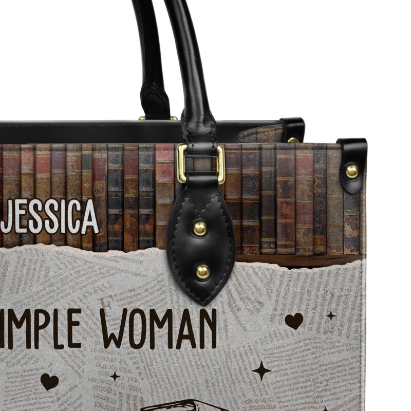 I Am A Simple Woman Leather Bag - Personalized Dog & Coffee Quote, view 5, handmade book lover gift