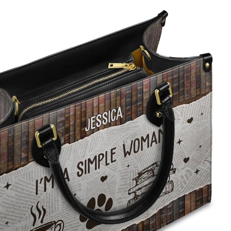I Am A Simple Woman Leather Bag - Personalized Dog & Coffee Quote, view 6, handmade book lover gift
