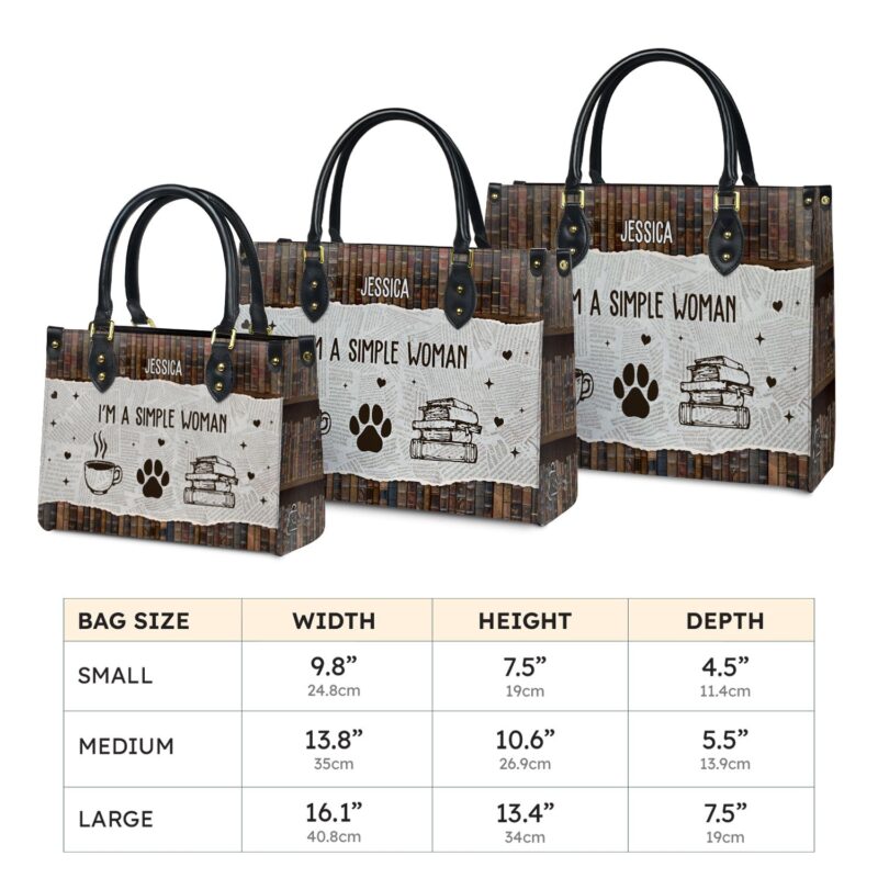 I Am A Simple Woman Leather Bag - Personalized Dog & Coffee Quote, view 10, handmade book lover gift