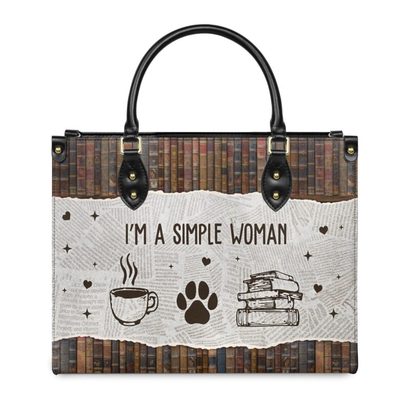 I Am A Simple Woman Leather Bag - Personalized Dog & Coffee Quote, view 11, handmade book lover gift
