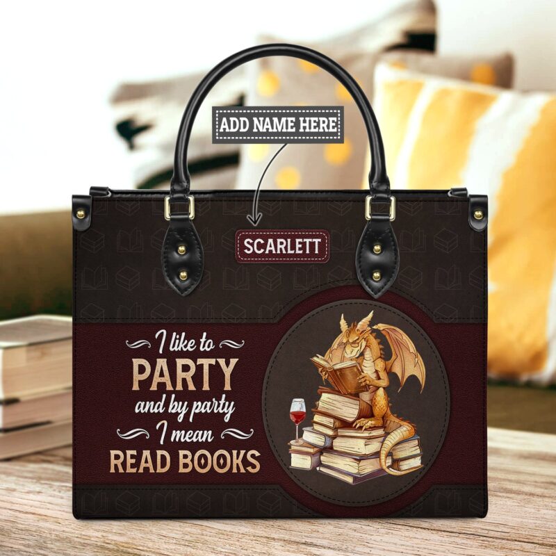 I Like to Party Book Quote Leather Bag, handmade literary leather handbag