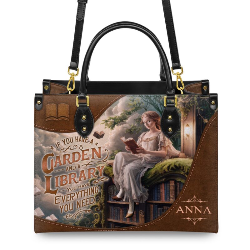 Custom Quote Literary Haven Leather Bag, view 4, handmade book lover gift