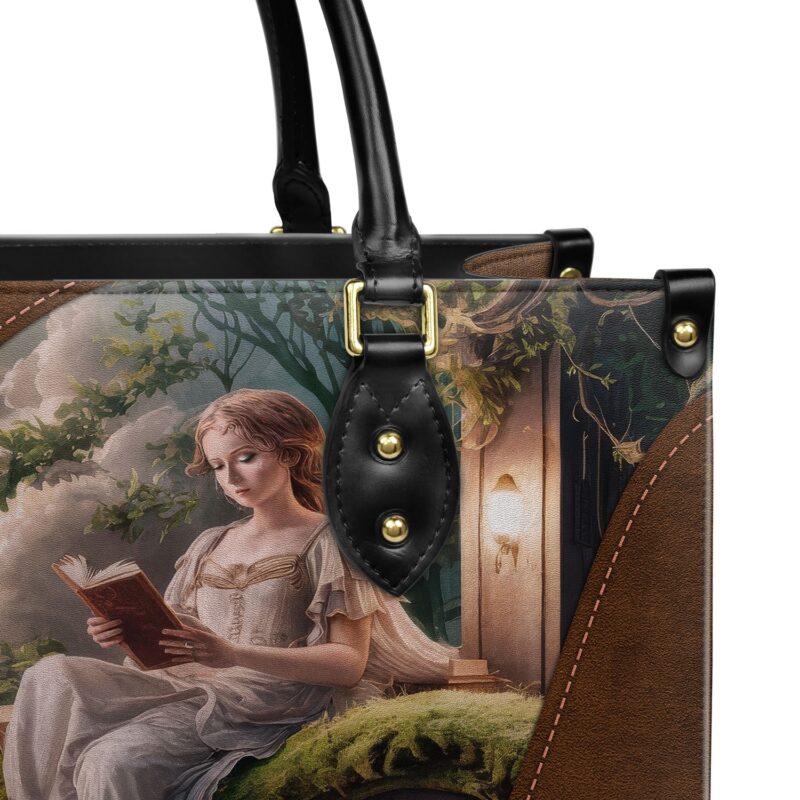 Custom Quote Literary Haven Leather Bag, view 5, handmade book lover gift