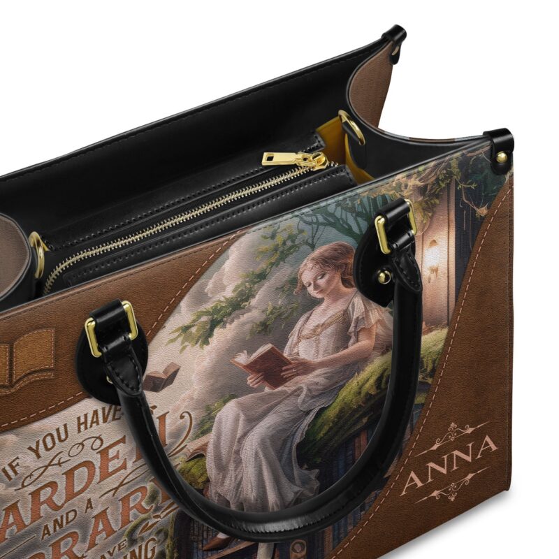 Custom Quote Literary Haven Leather Bag, view 6, handmade book lover gift