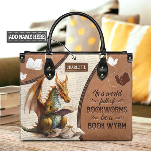 Book Wyrm Leather Bag - Dragon Quote Gift for Readers, handmade literary leather handbag