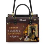 Library Where The Adventures Begin Leather Bag, view 4, handmade book lover gift