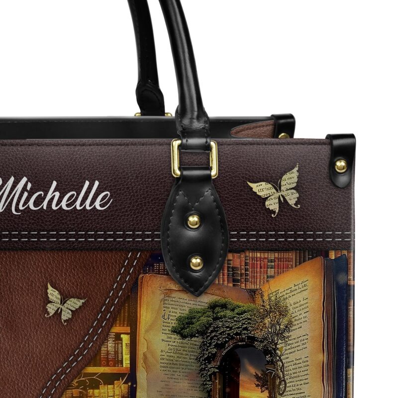 Library Where The Adventures Begin Leather Bag, view 5, handmade book lover gift