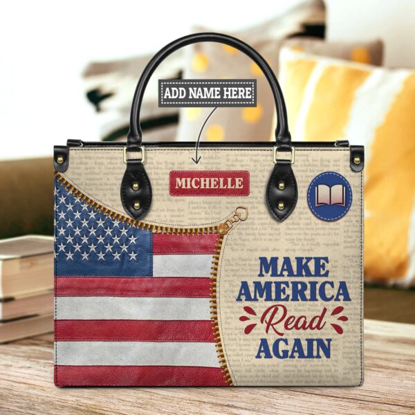 Make America Read Again Leather Bag - Handmade Quote Tote, handmade literary leather handbag
